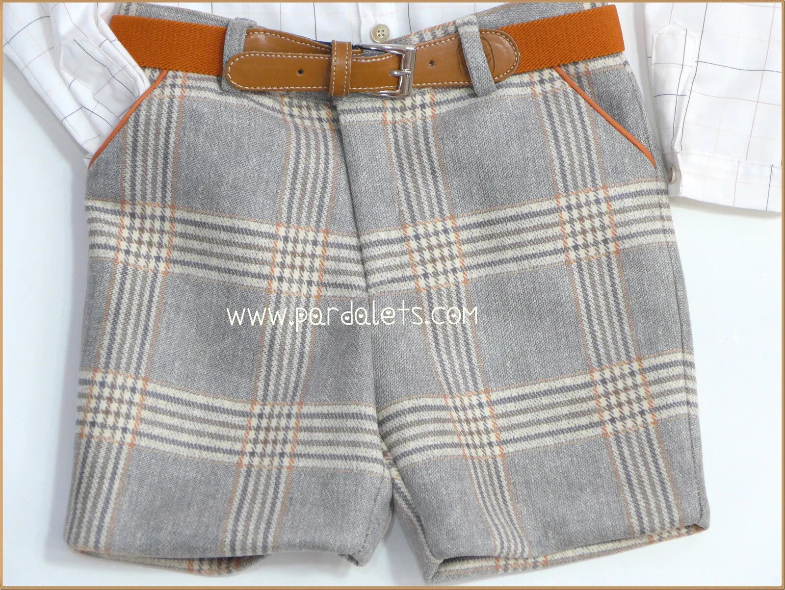 Conjunto camisa rayas short cuadros marrones "Golondrinas" - PARDALETS