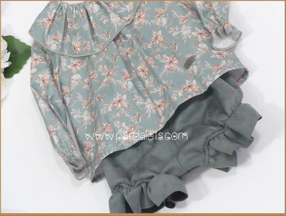 Conjunto blusa flores verde y bombacho verde - PARDALETS