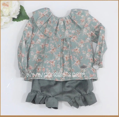 Conjunto blusa flores verde y bombacho verde - PARDALETS