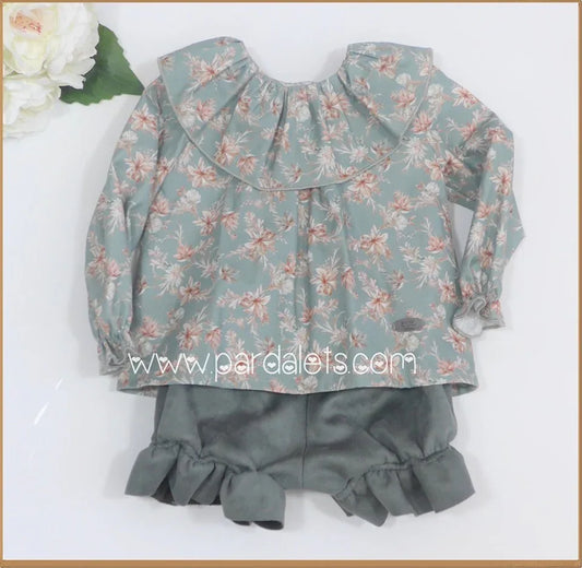 Conjunto blusa flores verde y bombacho verde - PARDALETS