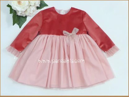 Vestido terciopelo teja con falda de tul "Vickie" - PARDALETS