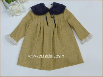 Vestido mostaza volantes tul y cuello marino - PARDALETS