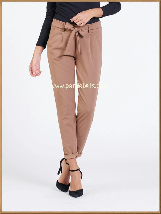 Pantalon lazo tiro alto taupe - PARDALETS
