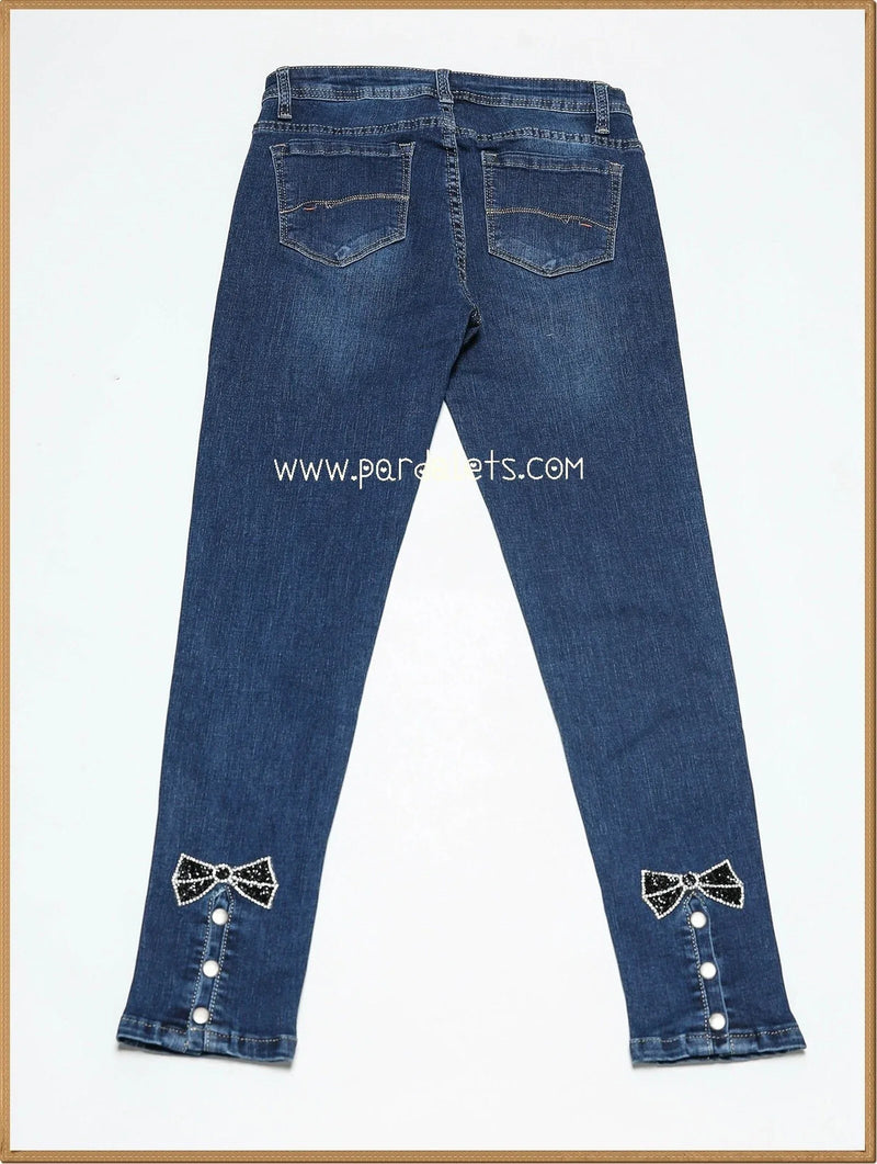 Jeans efecto lavado tiro alto con lazo - PARDALETS