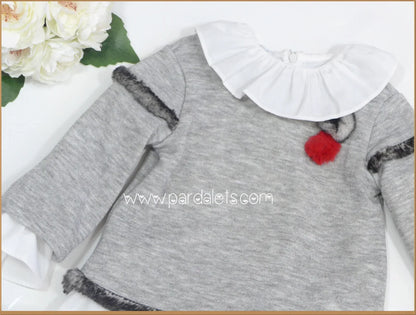 Conjunto sudadera, camisa y short cuadros topos rojos - PARDALETS