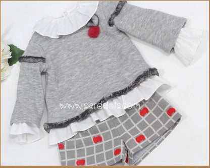 Conjunto sudadera, camisa y short cuadros topos rojos - PARDALETS