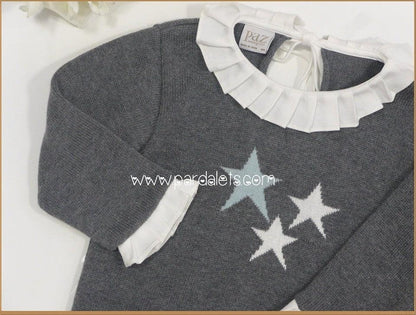 Jersey lana gris con cuello plisado y estrellas bicolor - PARDALETS