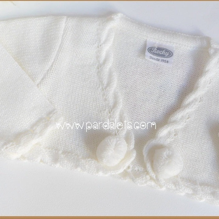 Chaqueta lana beig con 2 pompones