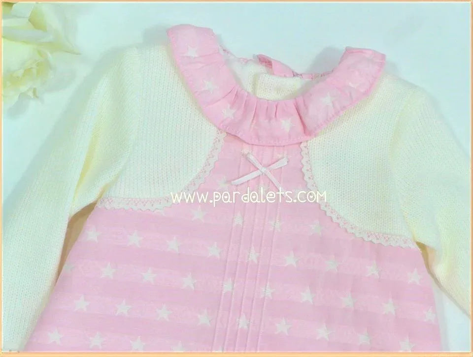 Vestido cuerpo lana beig y falda rosa estrellas - PARDALETS