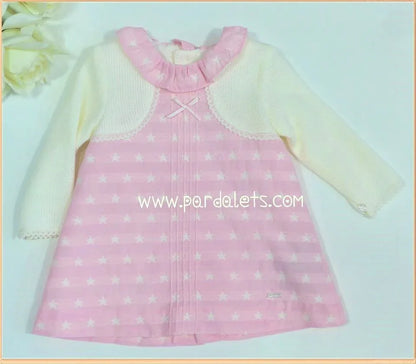 Vestido cuerpo lana beig y falda rosa estrellas - PARDALETS