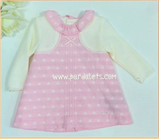 Vestido cuerpo lana beig y falda rosa estrellas - PARDALETS