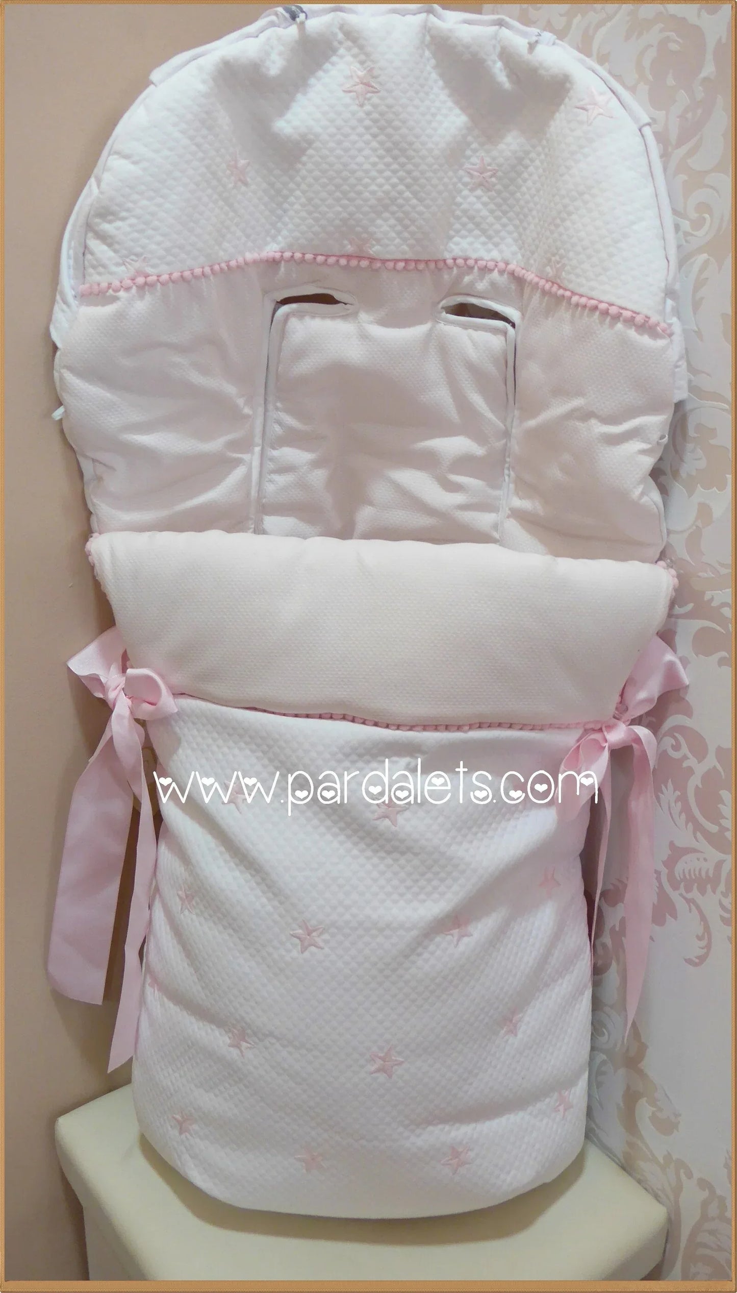 Saco silla universal pique blanco y estrellas rosas - PARDALETS