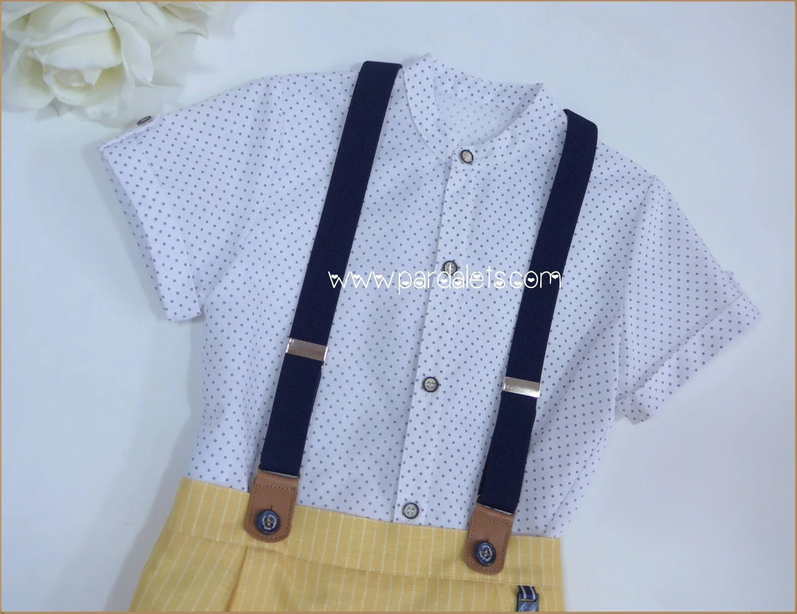 Conjunto camisa topitos short amarillo y tirantes "Dali" - PARDALETS
