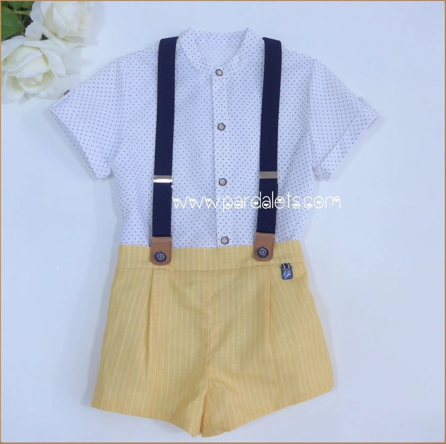 Conjunto camisa topitos short amarillo y tirantes "Dali" - PARDALETS