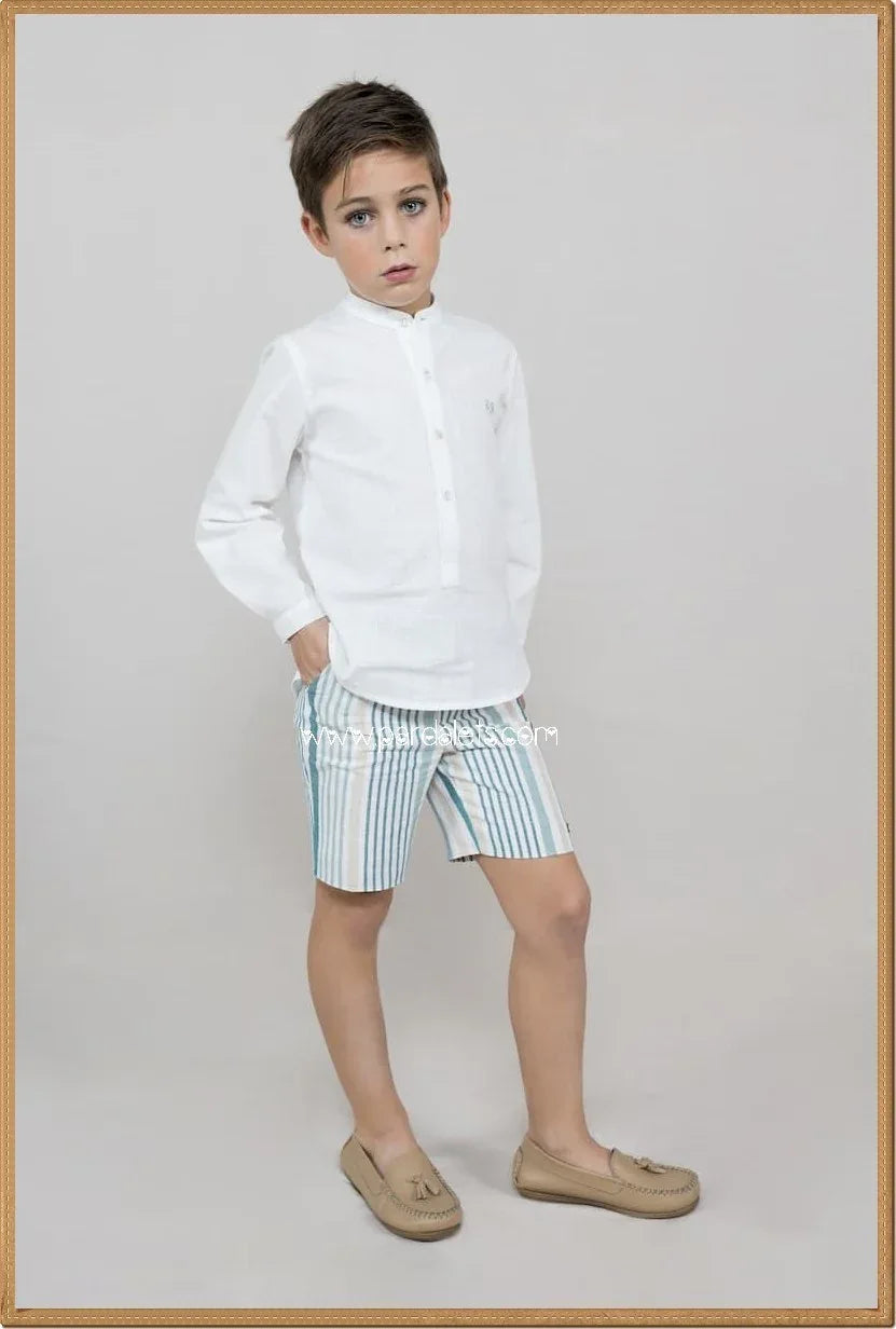 Conjunto camisa beig y short rayita verde "Klimt" - PARDALETS