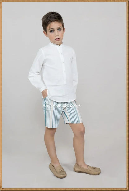 Conjunto camisa beig y short rayita verde "Klimt" - PARDALETS