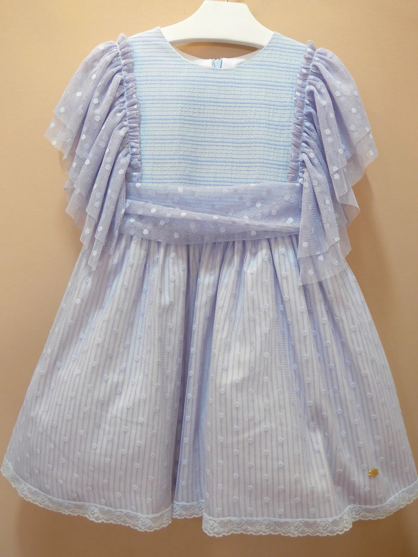 Vestido rayitas azules y tul azul con puntillas "Da Vinci" - PARDALETS