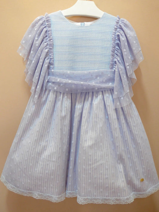 Vestido rayitas azules y tul azul con puntillas "Da Vinci" - PARDALETS