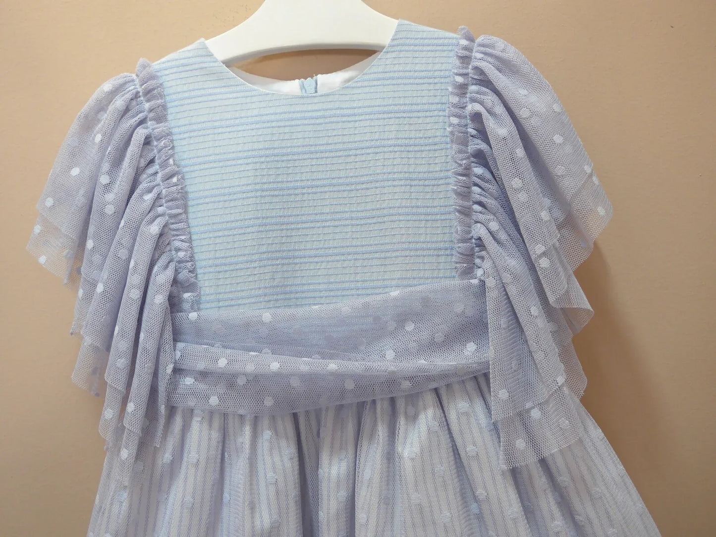 Vestido rayitas azules y tul azul con puntillas "Da Vinci" - PARDALETS