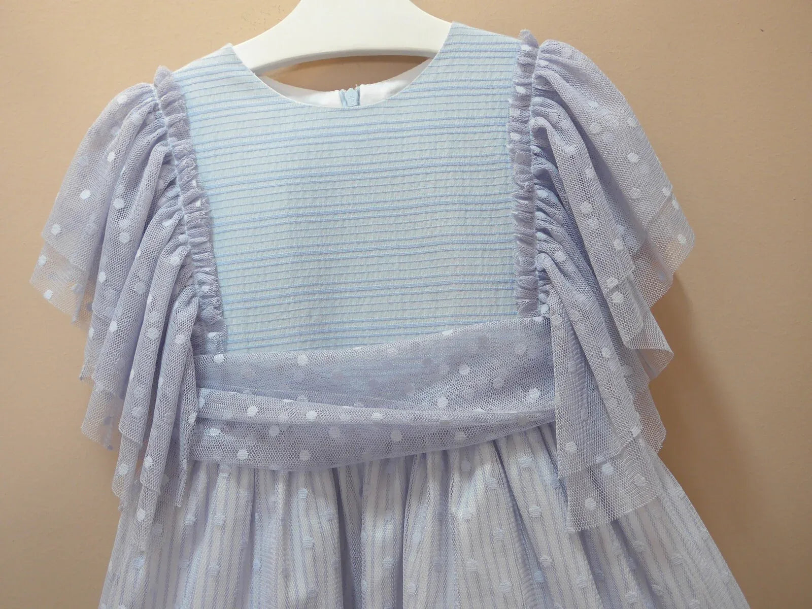 Vestido rayitas azules y tul azul con puntillas "Da Vinci" - PARDALETS