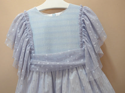 Vestido rayitas azules y tul azul con puntillas "Da Vinci" - PARDALETS
