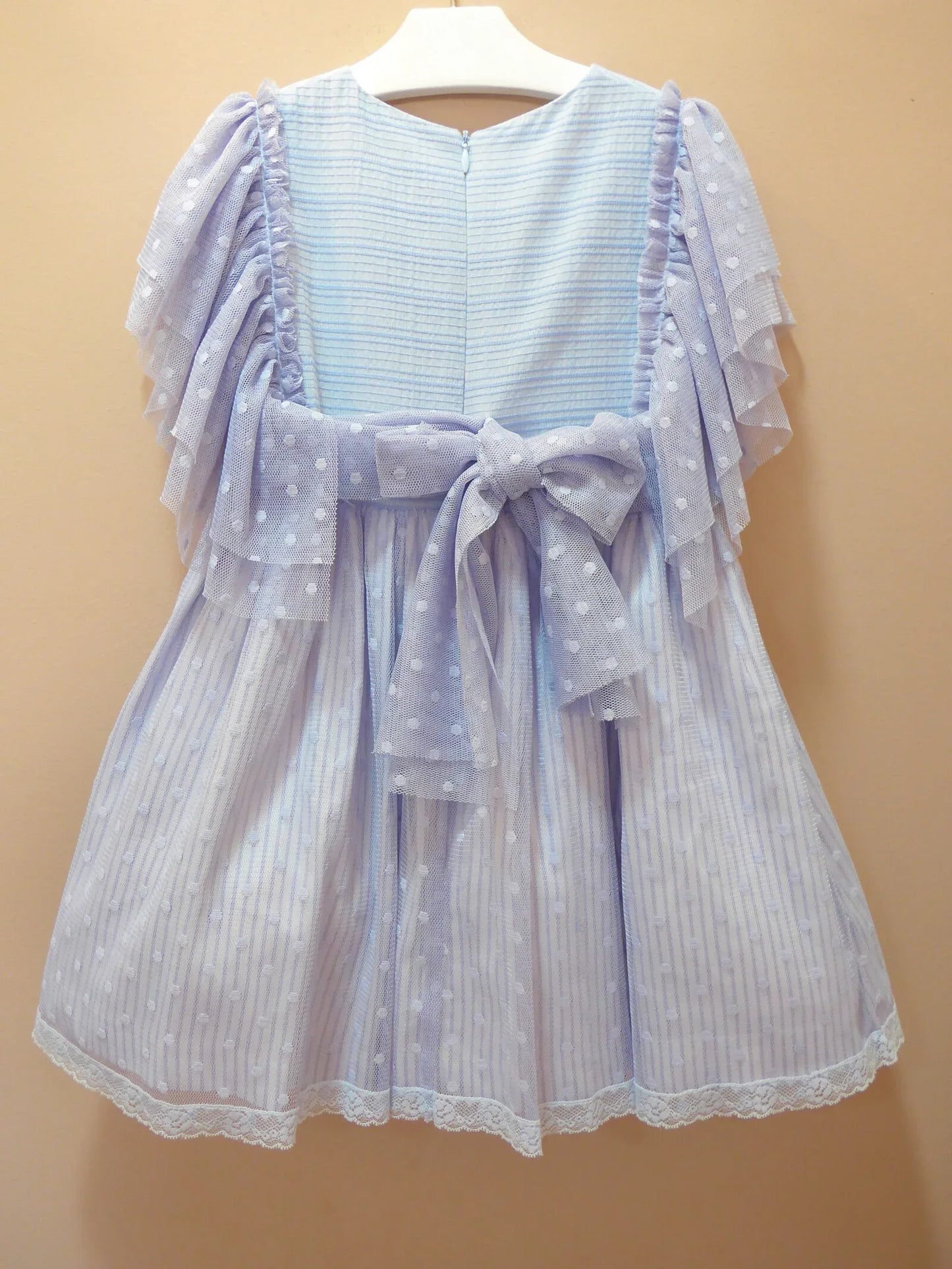 Vestido rayitas azules y tul azul con puntillas "Da Vinci" - PARDALETS