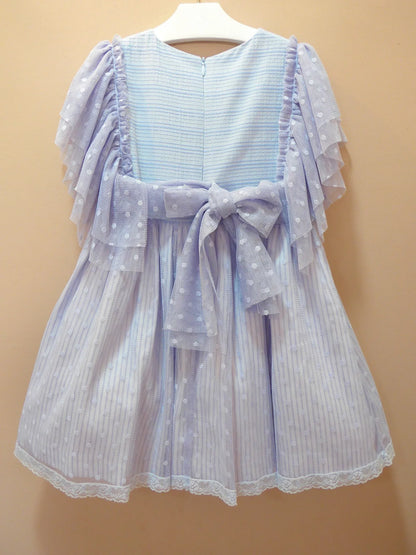 Vestido rayitas azules y tul azul con puntillas "Da Vinci" - PARDALETS