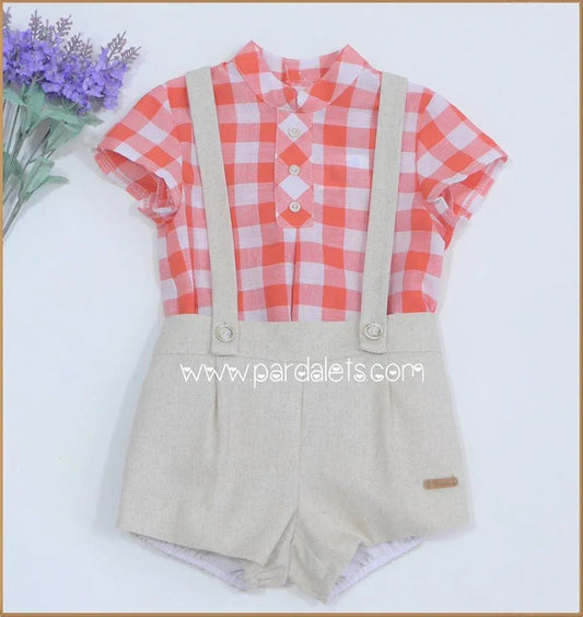 Conjunto camisa vichy naranja short tirantes "Gardenias" - PARDALETS