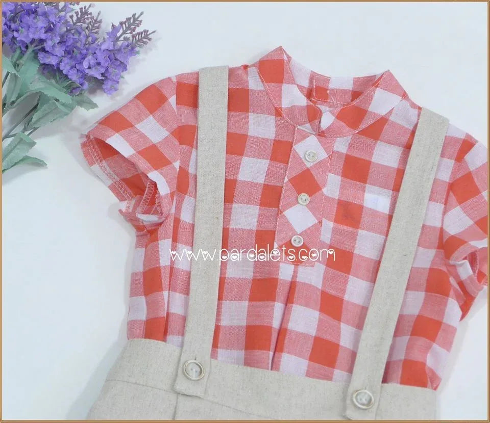 Conjunto camisa vichy naranja short tirantes "Gardenias" - PARDALETS