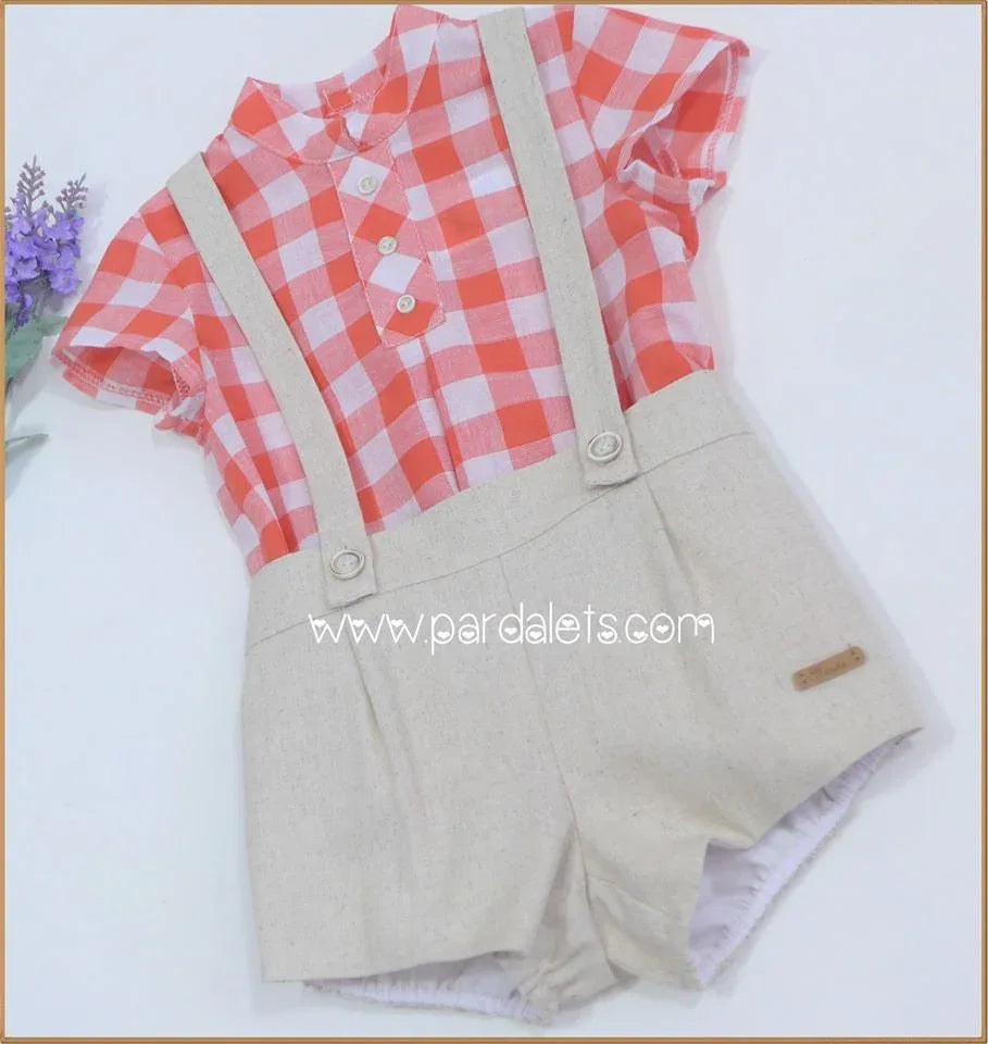 Conjunto camisa vichy naranja short tirantes "Gardenias" - PARDALETS