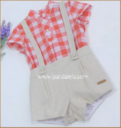 Conjunto camisa vichy naranja short tirantes "Gardenias" - PARDALETS