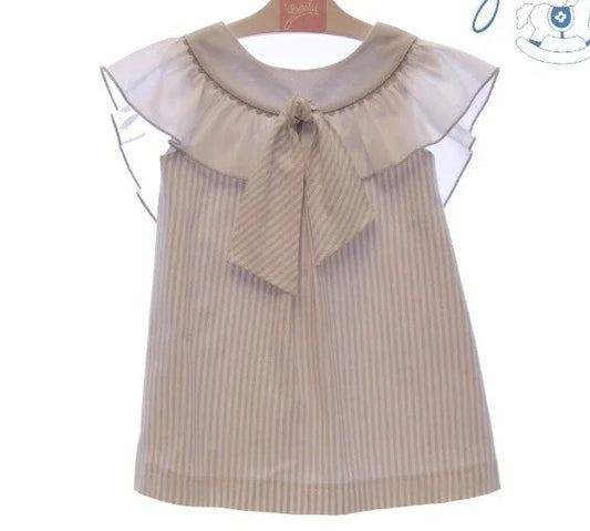Vestido rayitas grises con volante batista "Nenufar" - PARDALETS