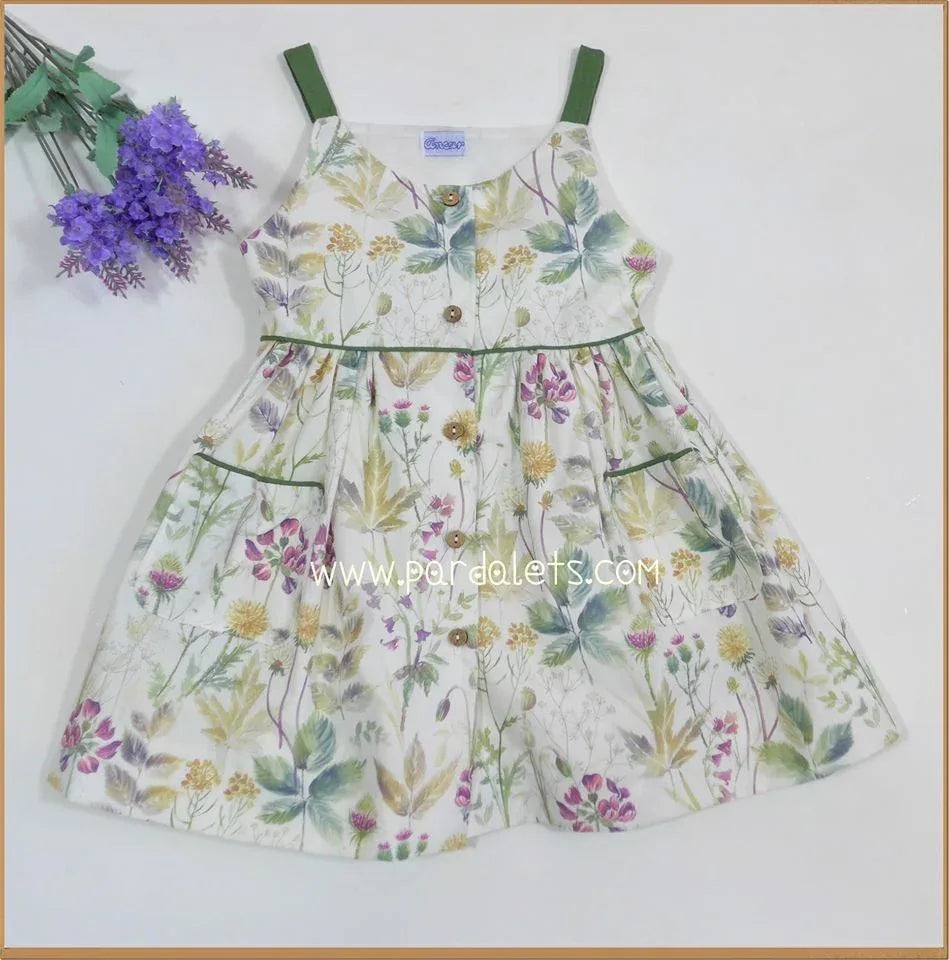 Vestido estampado flores verdes y moradas - PARDALETS