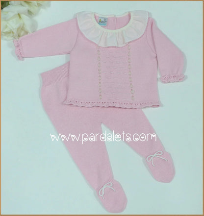 Jubon y polaina rosa empolvado con cuello - PARDALETS