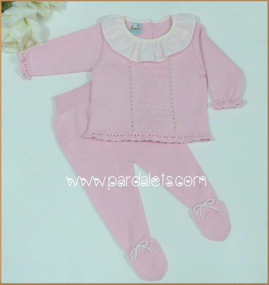 Jubon y polaina rosa empolvado con cuello - PARDALETS