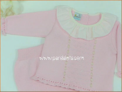 Jubon y polaina rosa empolvado con cuello - PARDALETS