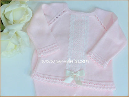 Jubon y polaina rosa con lazo y puntilla beig - PARDALETS