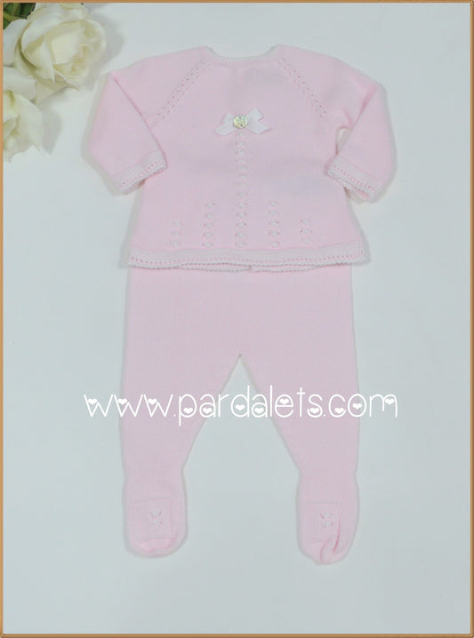 Jubon y polaina algodon rosa con lazito