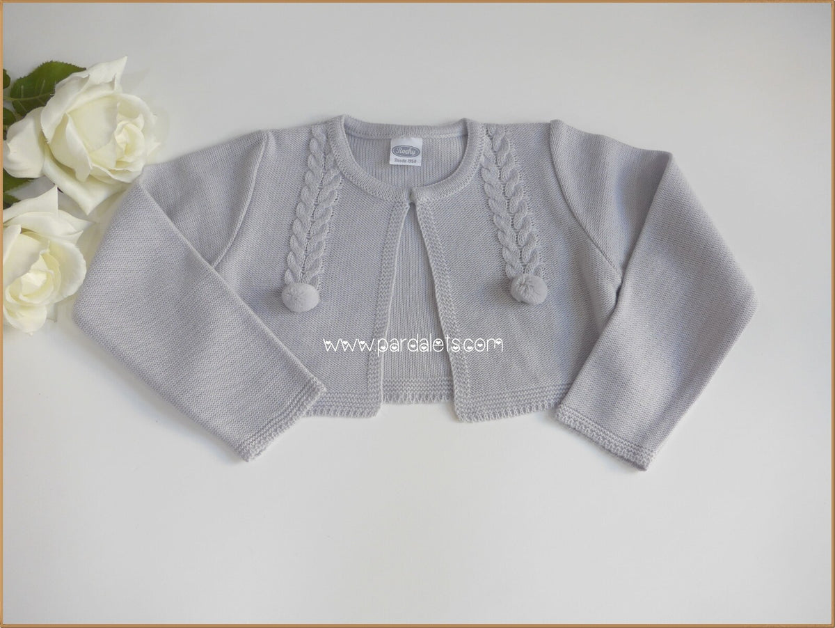 Chaqueta lana corta gris con 2 pompones