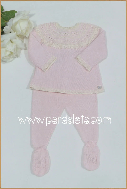 Jubon y polaina rosa con puntilla beig - PARDALETS