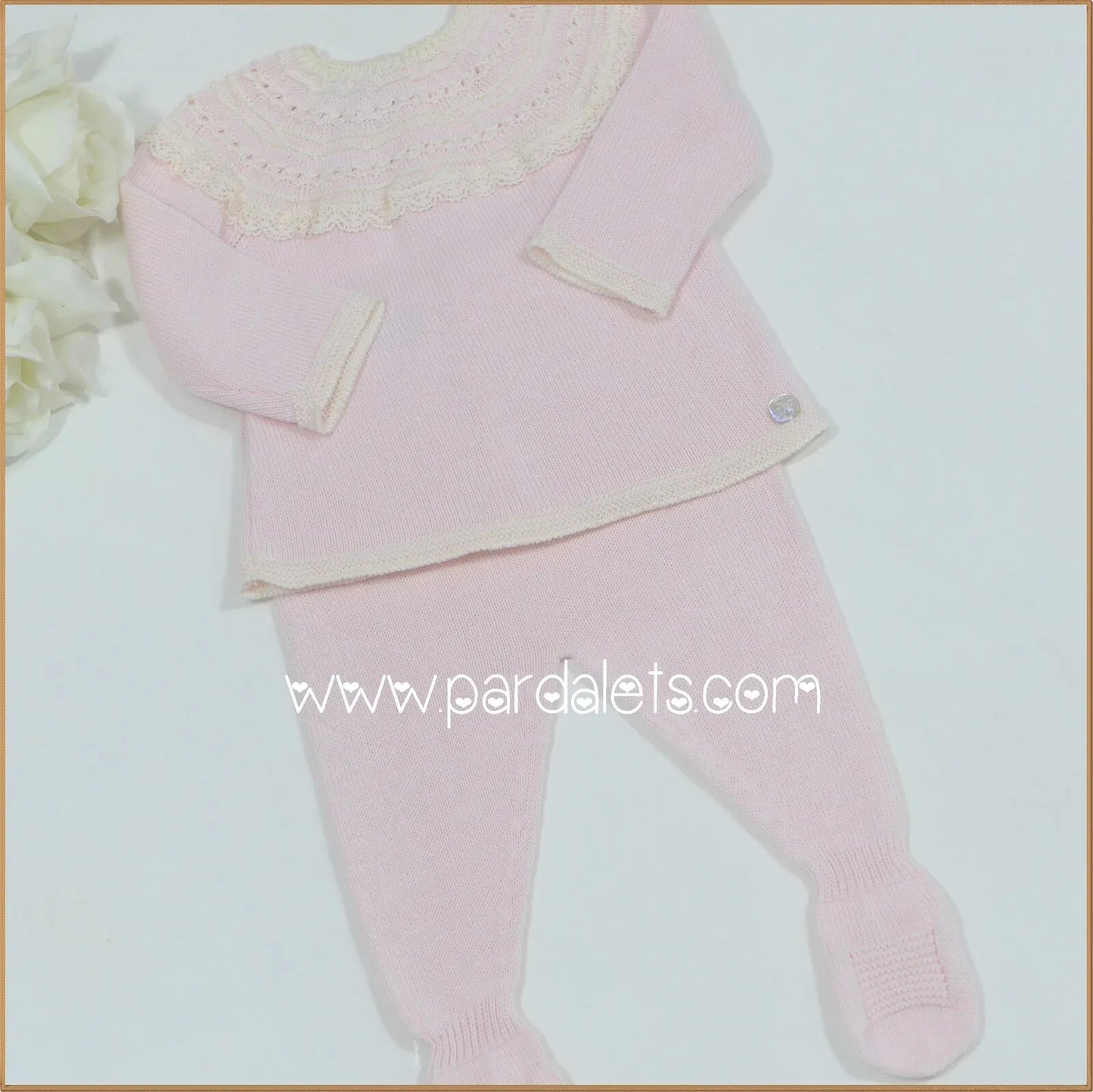 Jubon y polaina rosa con puntilla beig - PARDALETS