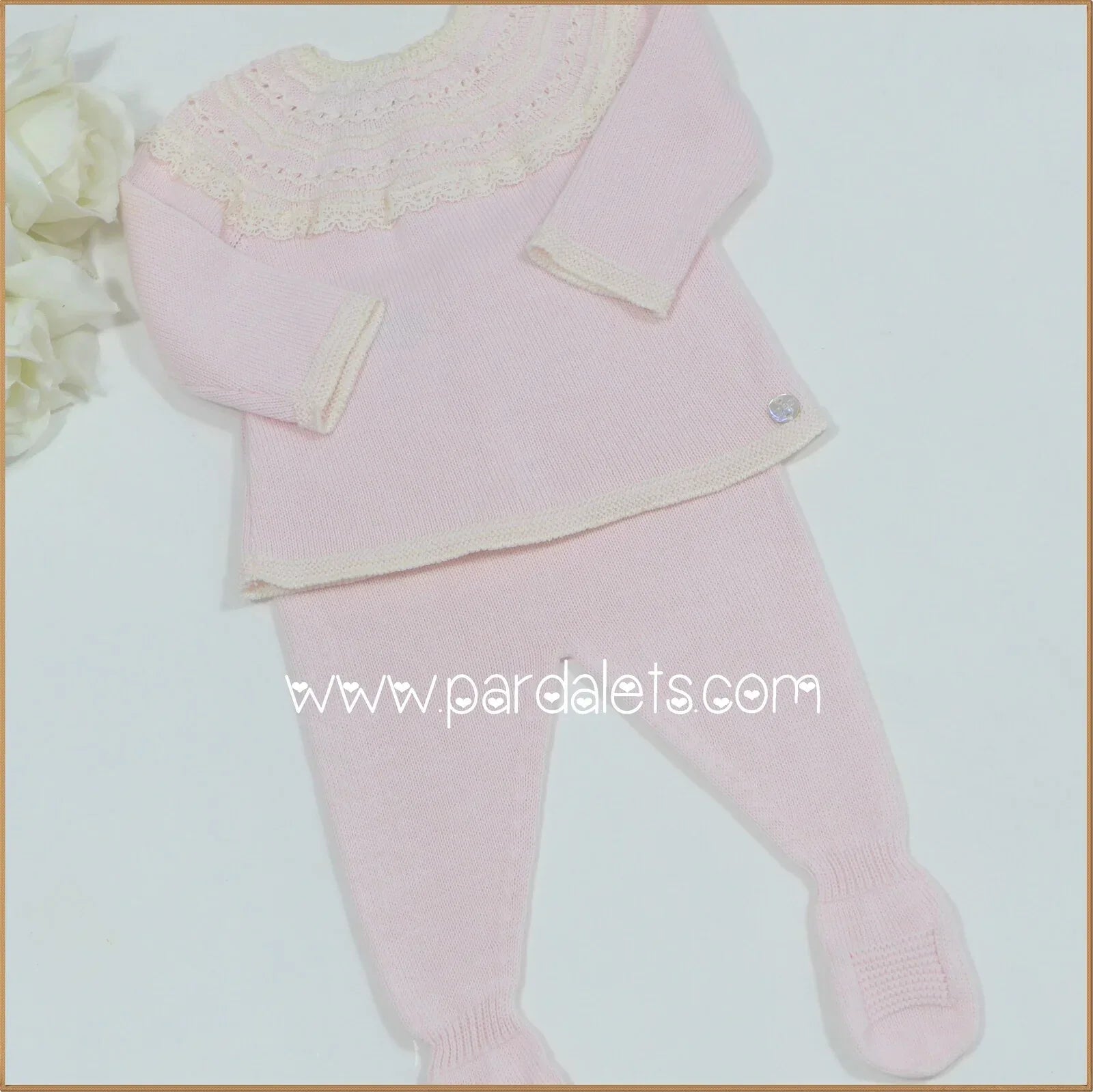 Jubon y polaina rosa con puntilla beig - PARDALETS