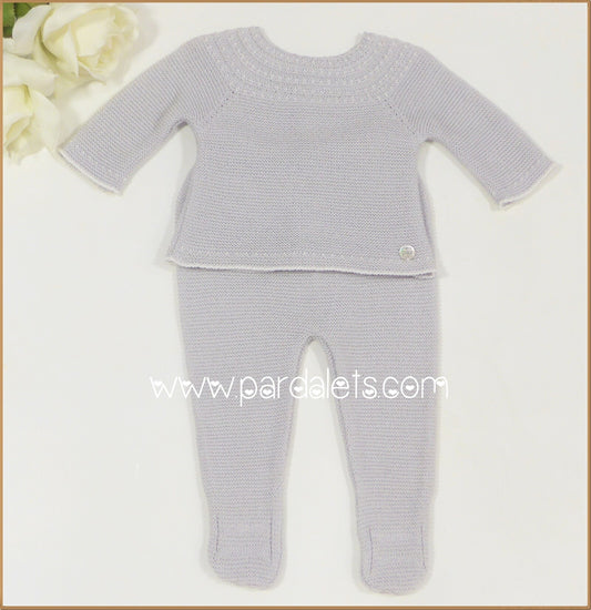 Jubon y polaina algodon gris con ribete blanco