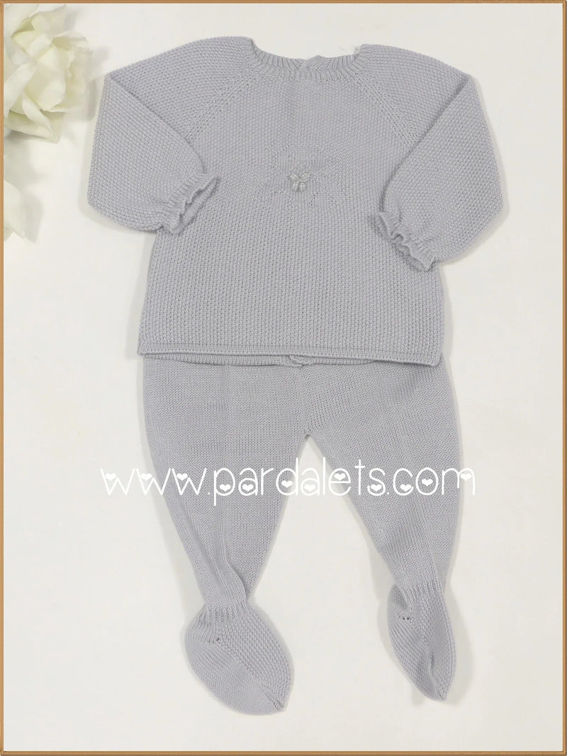 Jubon y polaina gris con osito - PARDALETS