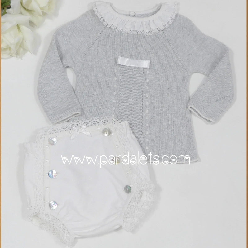 Jubon gris puntilla y cubrepañal pique blanco - PARDALETS
