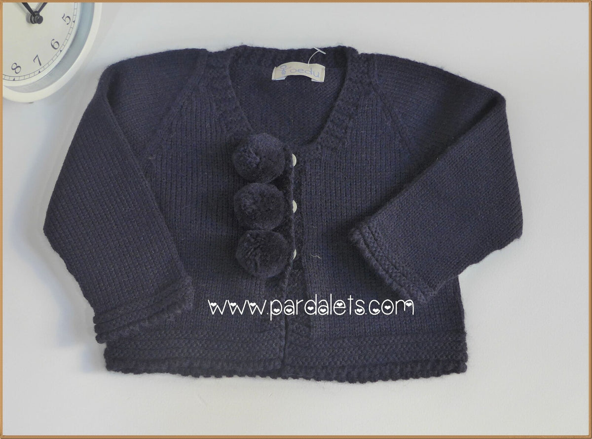 Chaqueta larga azul marino 3 pompones