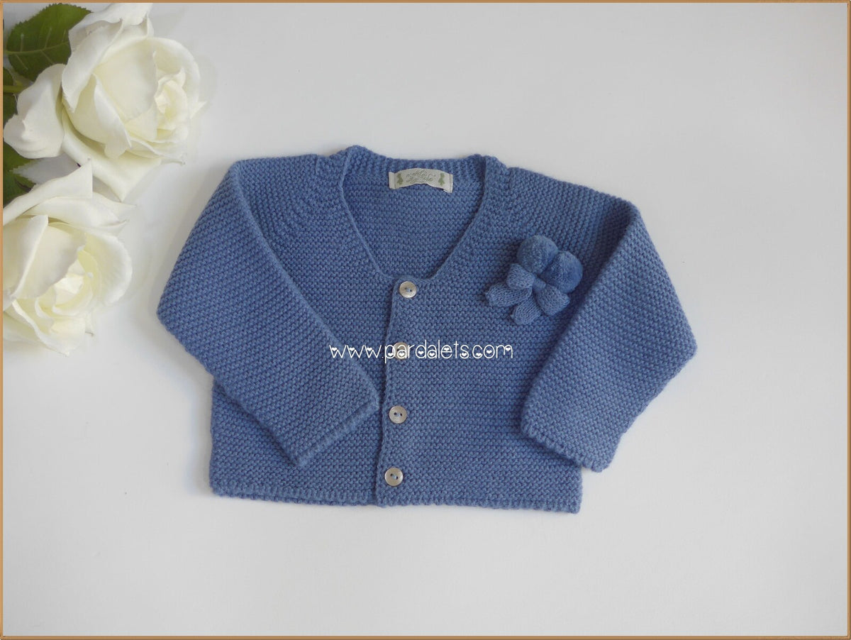 Chaqueta larga azul francia pompón y lazo