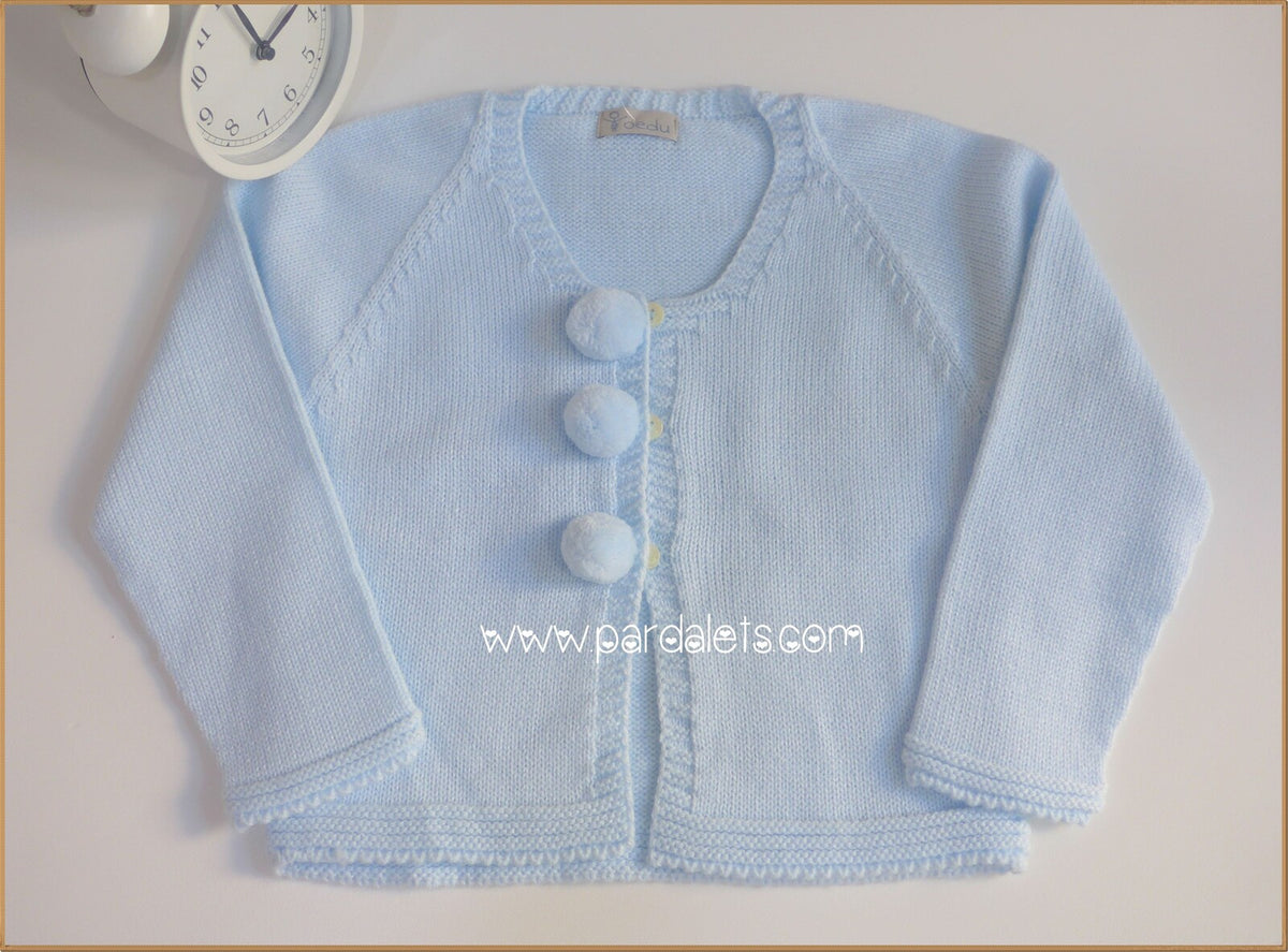 Chaqueta lana celeste 3 pompones