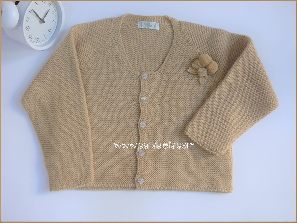 Chaqueta larga camel con pompon y lazo