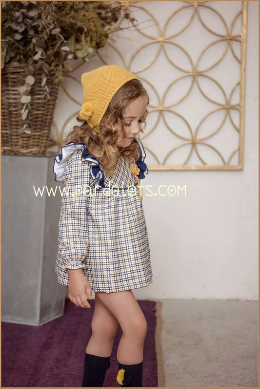 Vestido de pata de gallo azul y mostaza "Arlequin" - PARDALETS